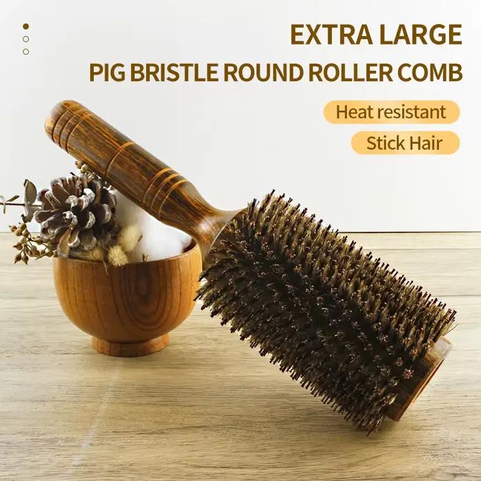 Brosse à cheveux ronde professionnelle en poils de sanglier pour femmes et hommes