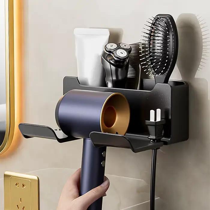 Support pour sèche-cheveux avec fonction murale ; Disponible en noir