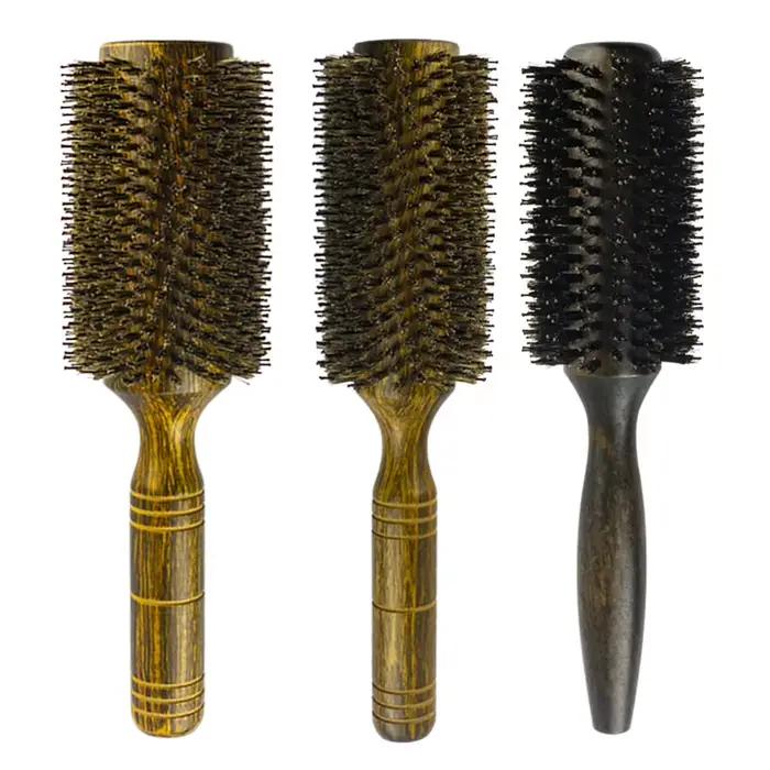 Brosse à cheveux ronde professionnelle en poils de sanglier pour femmes et hommes