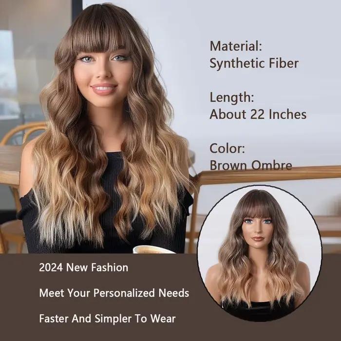 Modiis Ferre-Perruque Synthétique Ondulée de Longueur Moyenne avec Frange pour Femme