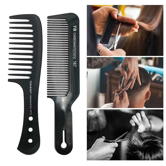 Peigne de coupe de cheveux plat noir à dents larges pour hommes