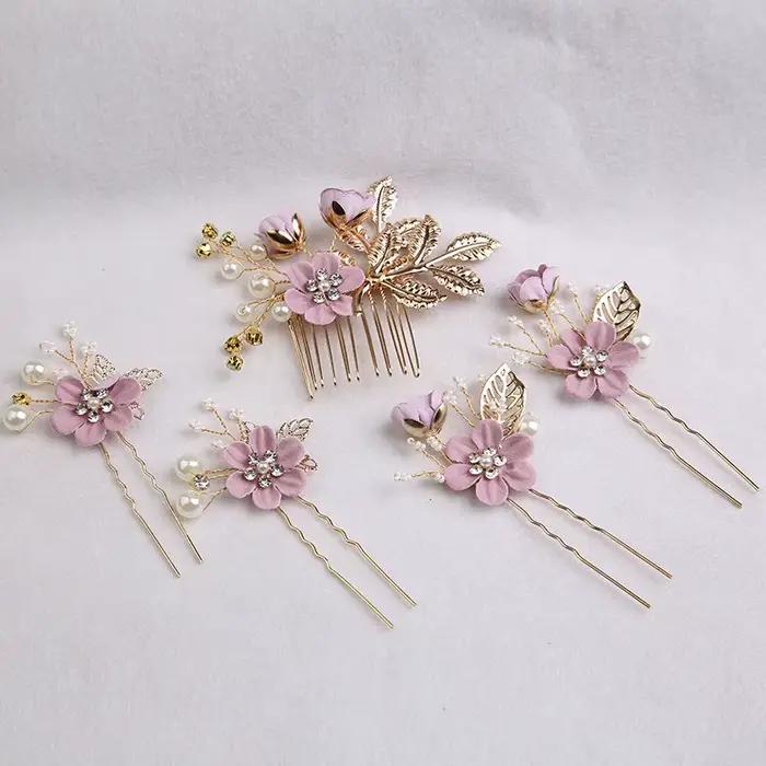 5 pièces/ensemble accessoires de cheveux de mariée pour femmes fleur perle casque diadème Barrette de mariage pince