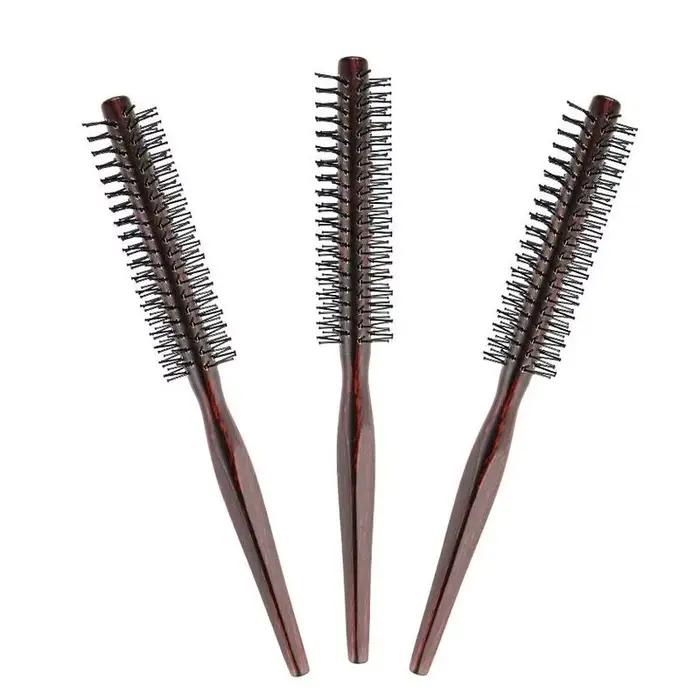[FE] Brosse à cheveux ronde en nylon avec manche en bois