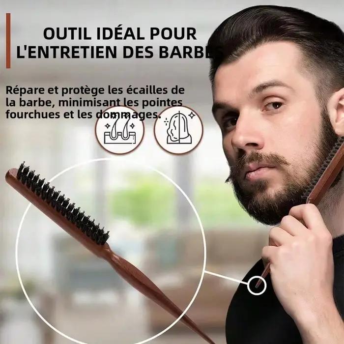 Lot de 2 brosses à cheveux en poils de sanglier avec manche en bois pour coiffure et contrôle des bords