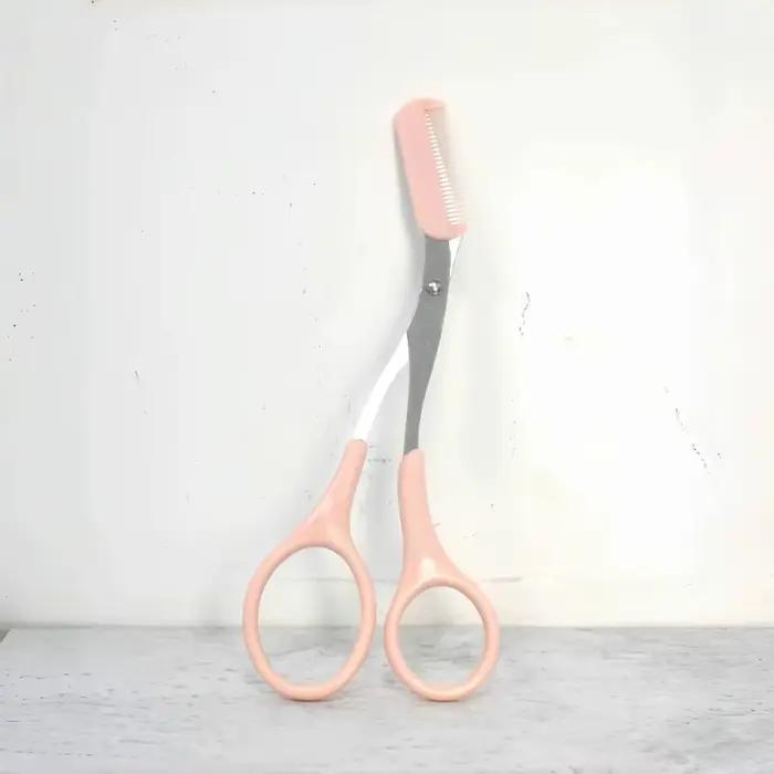 Ciseaux de coupe de sourcils roses avec peigne intégré