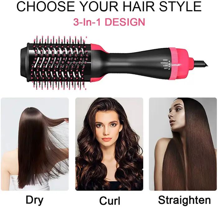 Brosse à air chaud 3-en-1 : Sèche-cheveux