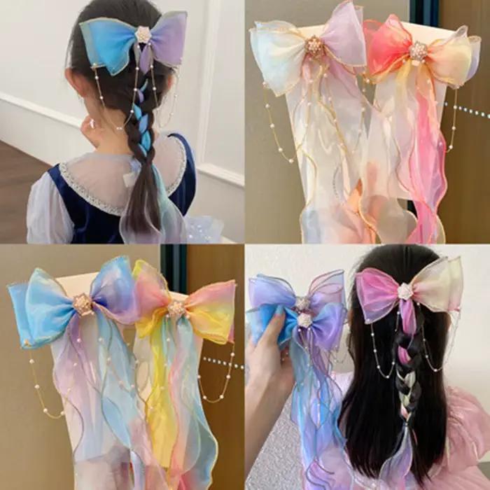 Accessoires de cheveux de mode nouvelles filles mignon coloré en mousseline de soie arc ruban épingles