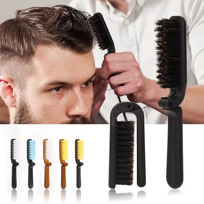 Brosse à Cheveux en Poils pour Homme, Outil de Coiffure pour Salon de Coiffure, Manche Pliable, Voyage