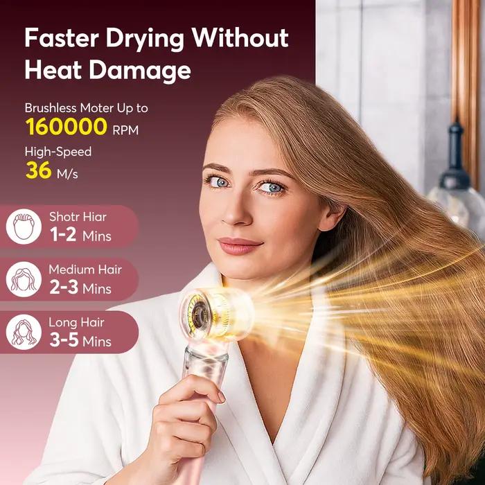 Styler à air chaud 5 en 1 avec sac de voyage - Sèche-cheveux brosse professionnel haute vitesse 1200W avec boucleurs automatiques à enroulement rapide