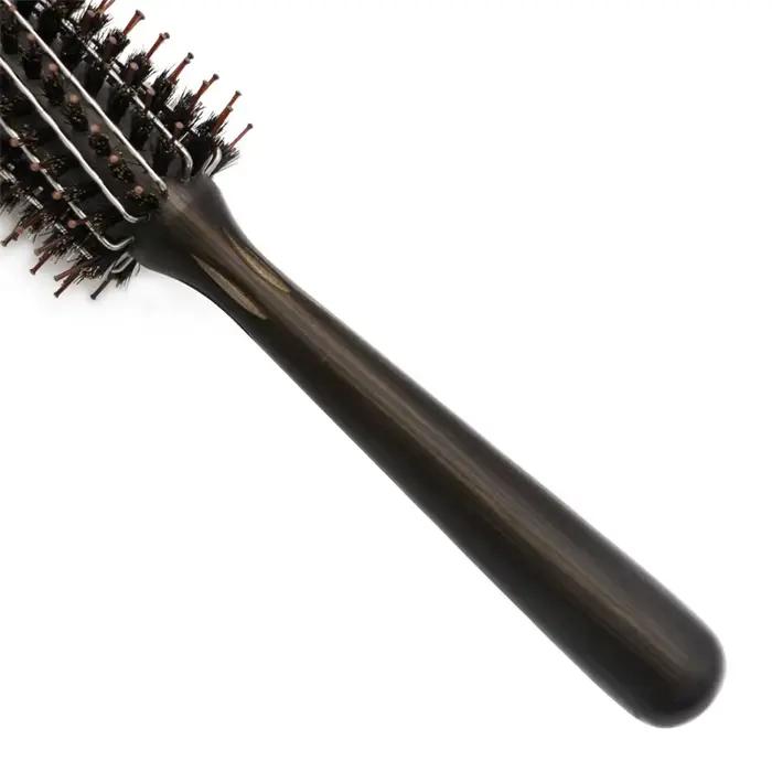 Brosse à cheveux ronde avec manche en bois