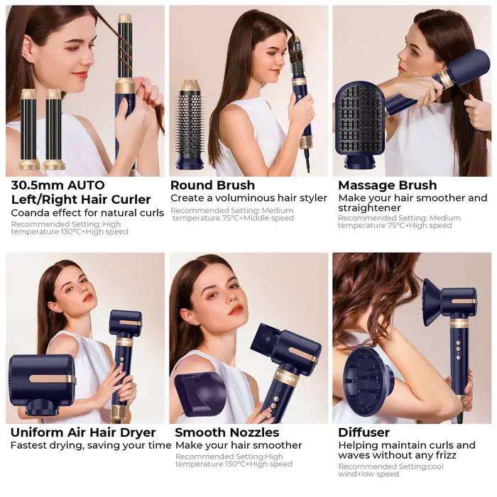 Sèche-cheveux 7 en 1, brosse sans balais
