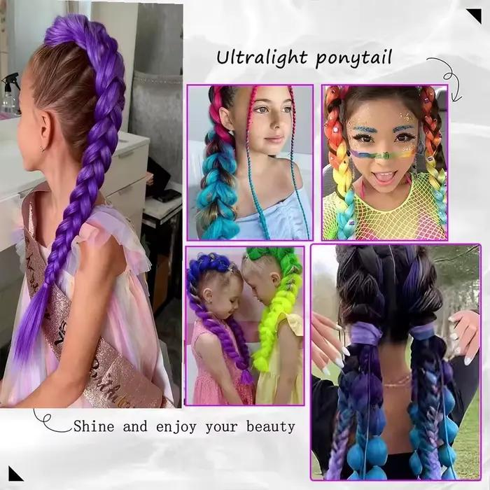 Synthétique 26 pouces de long tressé violet cheveux queue de cheval Rumi Costume coiffure