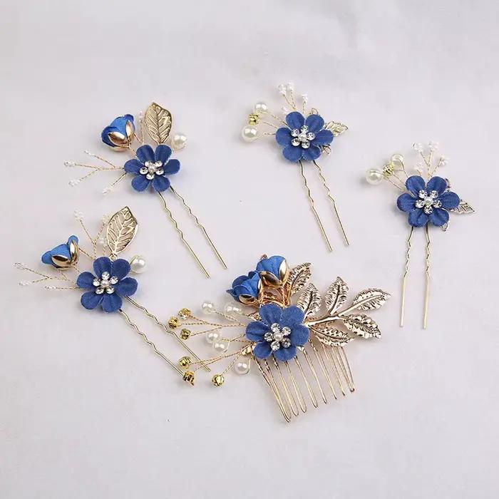 5 pièces/ensemble accessoires de cheveux de mariée pour femmes fleur perle casque diadème Barrette de mariage pince