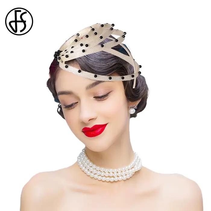 Chapeau fascinateur bleu royal avec fausses perles – Coiffure de mariage élégante