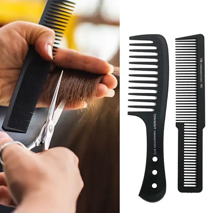 Peigne de coupe de cheveux plat noir à dents larges pour hommes