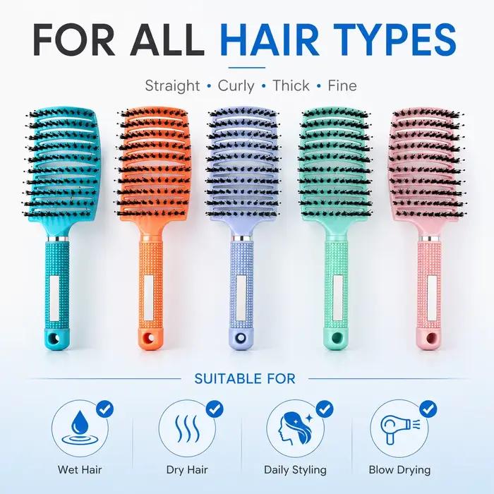 Brosse à cheveux démêlante à picots en nylon et poils de sanglier, séchage rapide, anti-frisottis, pour cheveux humides et secs, masseur de cuir chevelu