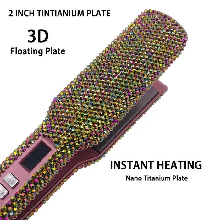 Fer à lisser Plancha Para Cabello 2 pouces fer plat avec strass professionnel titane fer