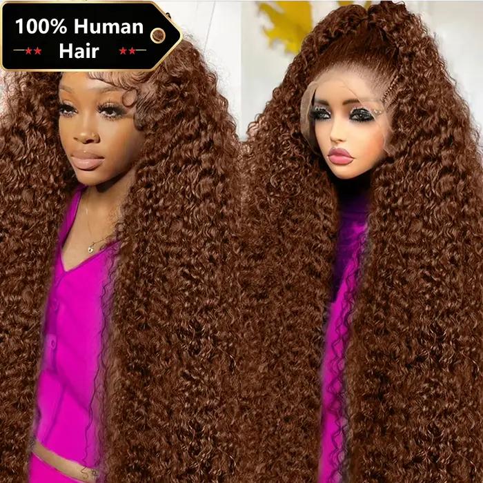 Perruques bouclées profondes cheveux humains brun chocolat 13x4 13x6 Hd dentelle frontale perruque colorée vague d'eau