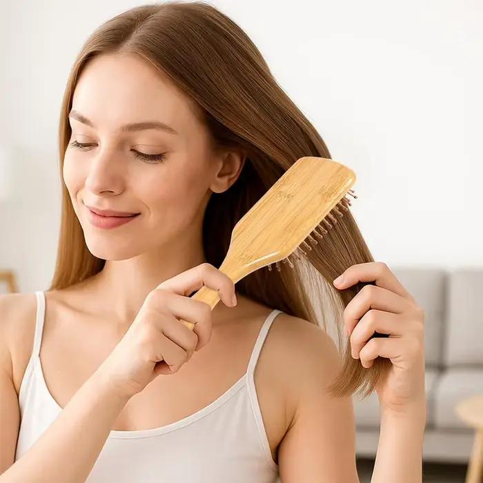 Brosse à cheveux en bambou avec kit de nettoyage