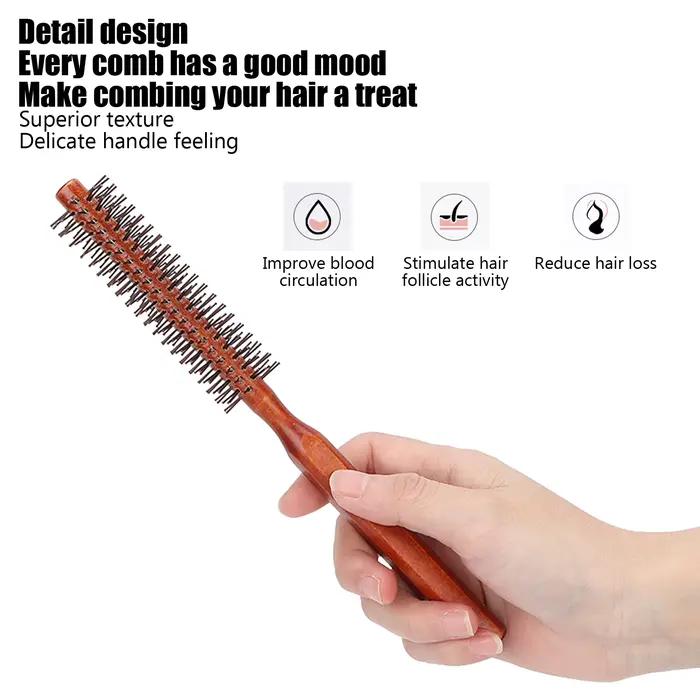 Petite brosse à cheveux ronde en bois unisexe
