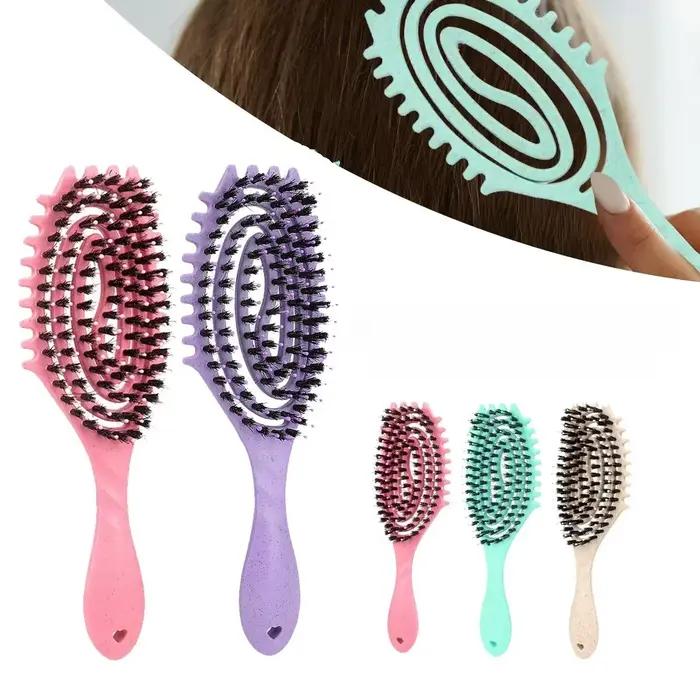 Boucles définir la brosse coiffante emmêlée poils de sanglier peigne à cheveux Anti démêlant outil de coiffure évider