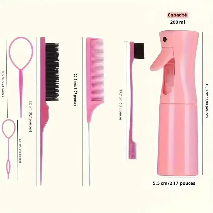 6 pièces/ensemble ensemble de brosses à cheveux coiffure vaporisateur bouteille