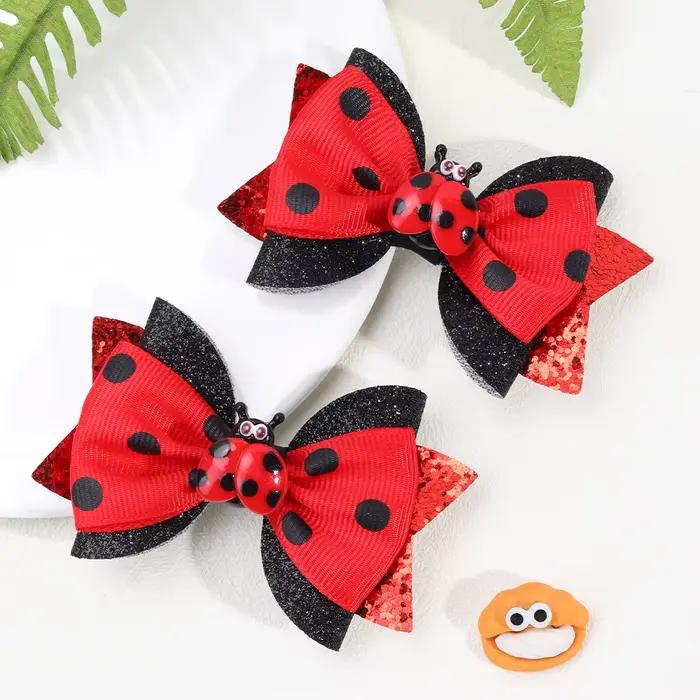 Pinces à cheveux motif coccinelle, 2 pièces/pack, accessoires pour cheveux pour filles, épingle à cheveux pour enfants, couvre-chef, nœuds, cadeau idéal pour les filles