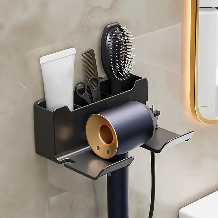 Support pour sèche-cheveux avec fonction murale ; Disponible en noir