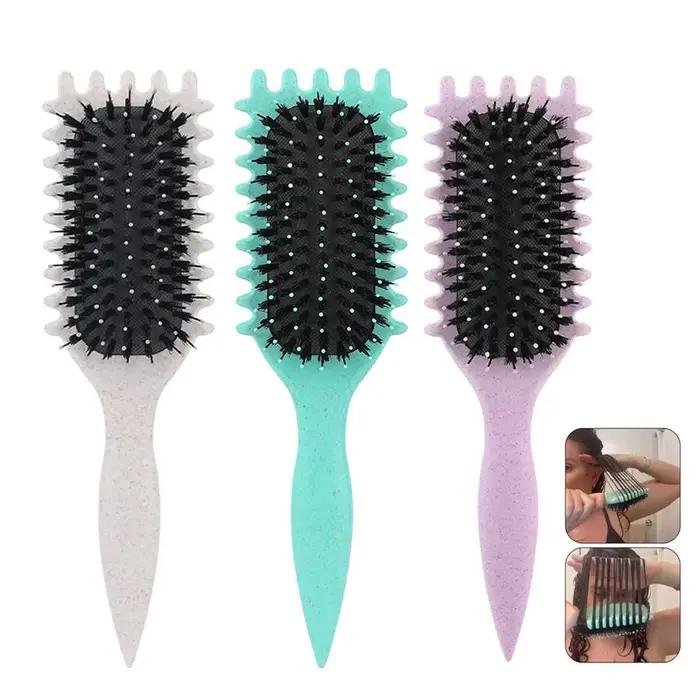 Brosse démêlante et coiffante sans douleur, peigne à queue de rat incurvé anti-rayures à poils doux, outil de coiffure pour boucles