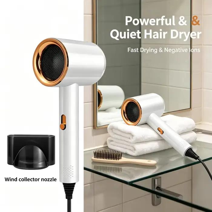 Sèche-cheveux à ions négatifs avec embout collecteur de vent, sèche-cheveux léger à vent chaud et froid réglable pour le séchage des cheveux à domicile