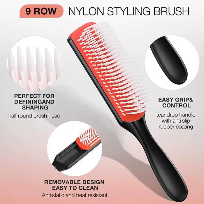Brosse démêlante Denman à 9 rangs pour massage du cuir chevelu