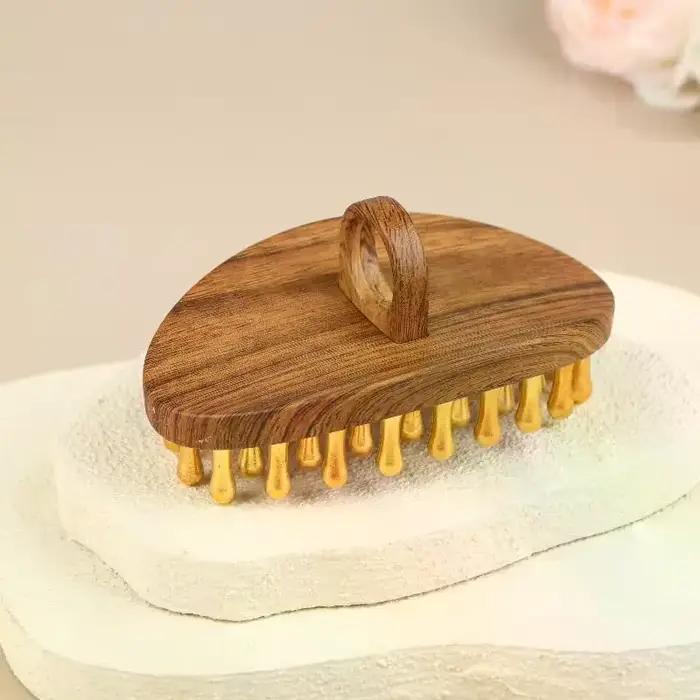 NOUVEAU Brosse de massage en laiton massif à 39 dents avec manche en bois