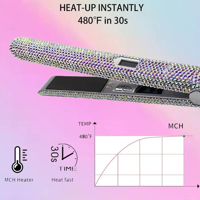 Fer à lisser strass fer plat LCD affichage plaque de titane chapinha extreme 480F professionnel planchas para el cabello