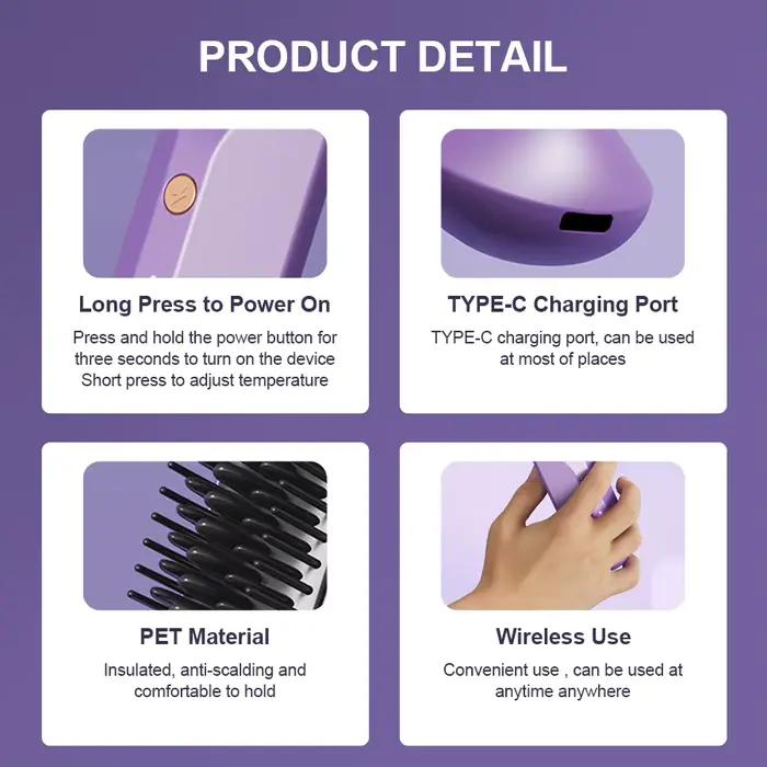 Brosse à cheveux électrique sans fil pour femme