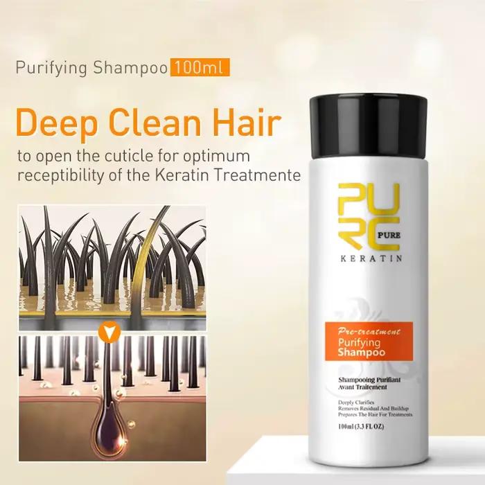 PURC 300ml traitement des cheveux à la kératine brésilienne et 100ml ensemble de shampooing purifiant professionnel