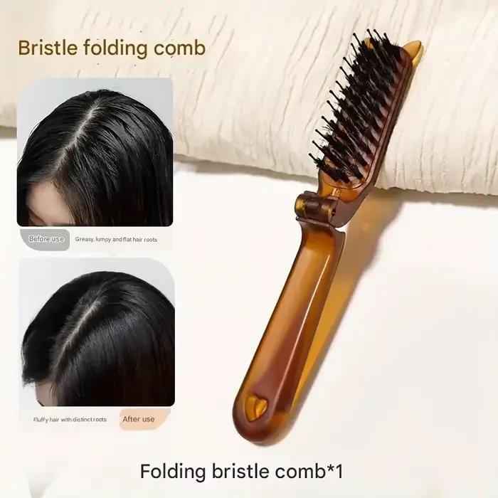 Peigne à cheveux pliable portable en poils de sanglier