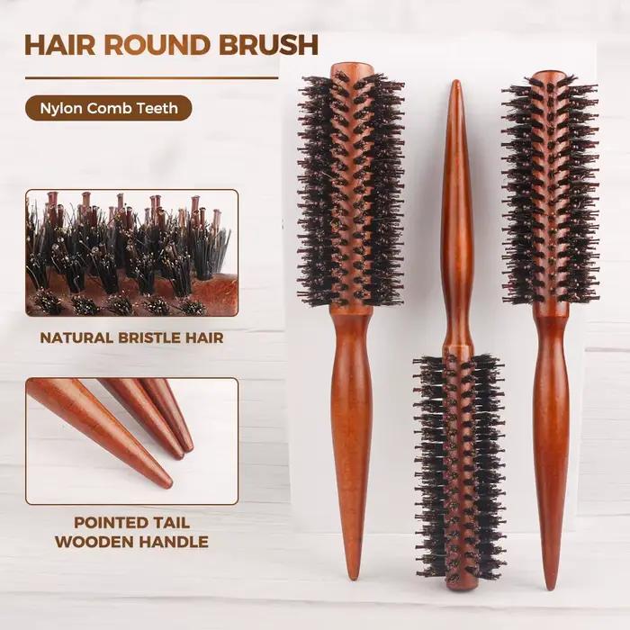 Brosse à rouler ronde avec manche en bois
