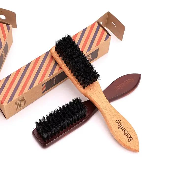 Barbier manche en bois coiffure brosse de nettoyage de cheveux doux hommes peigne de rasage