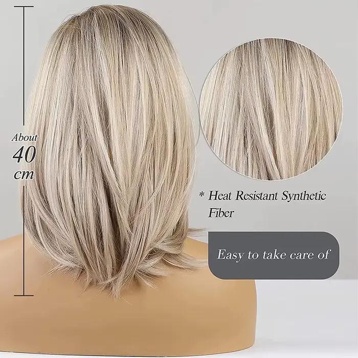 Modiis Ferre-Perruque synthétique courte lisse blonde pour femme