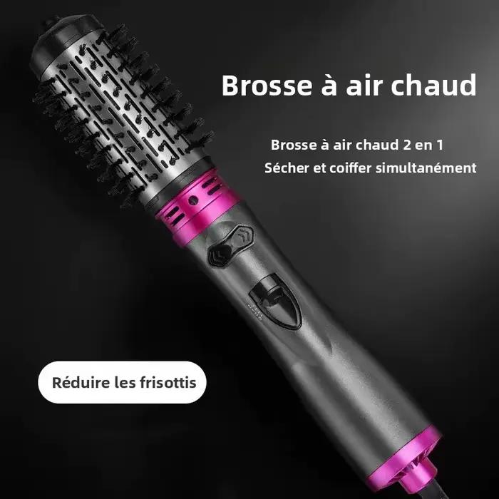 Brosse à air chaud rotative automatique double tête 2-en-1 : sèche-cheveux et peigne coiffant pour boucler et lisser