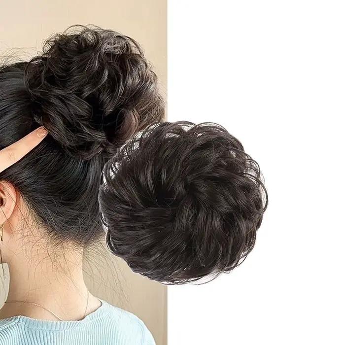 1 pièce postiche chignon en soie artificielle, anneau de cheveux pour créer une coiffure chignon, accessoire de cheveux pour femme, extension de chignon élastique ondulé et bouclé, postiche synthétiqu