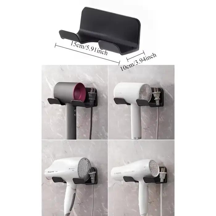 Support universel noir pour sèche-cheveux, support mural pour sèche-cheveux avec crochet pour sèche-cheveux, organisateur de prise et de cordon, auto-adhésif, 1 pièce