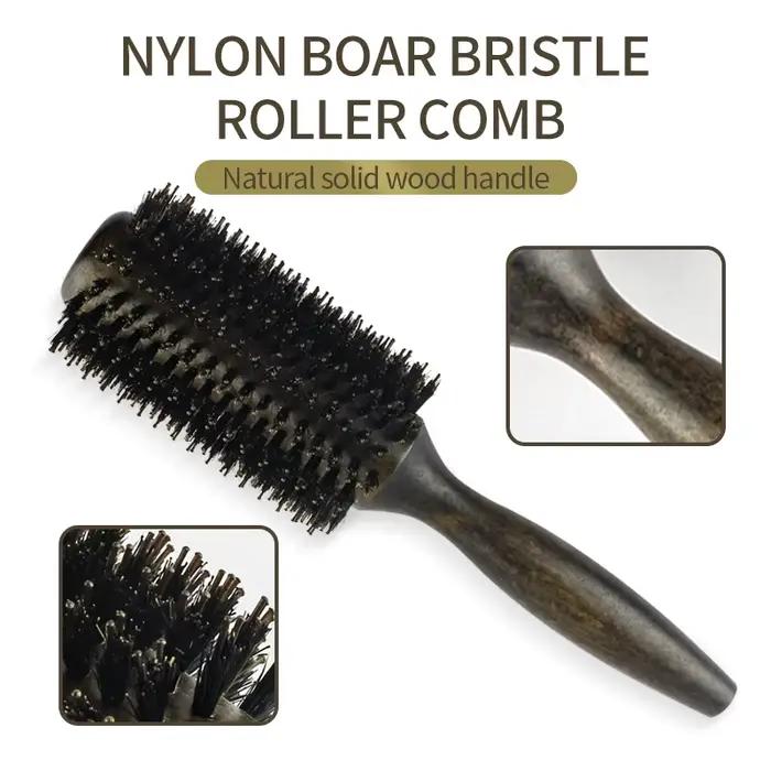 Brosse à cheveux ronde professionnelle en poils de sanglier pour femmes et hommes