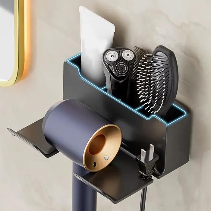 Support pour sèche-cheveux avec fonction murale ; Disponible en noir