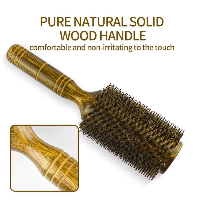 Brosse à cheveux ronde professionnelle en poils de sanglier pour femmes et hommes