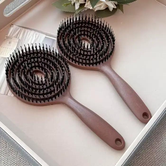 Brosse à cheveux démêlante ronde en poils de sanglier