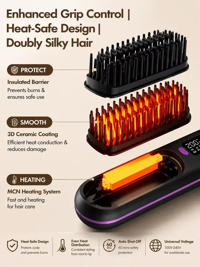 Brosse lissante chauffante rapide anti-frisottis pour des cheveux lisses instantanés comme au salon
