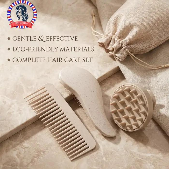 Ensemble de brosses à cheveux écologiques à poils souples et masseur de cuir chevelu en silicone portable avec coffret