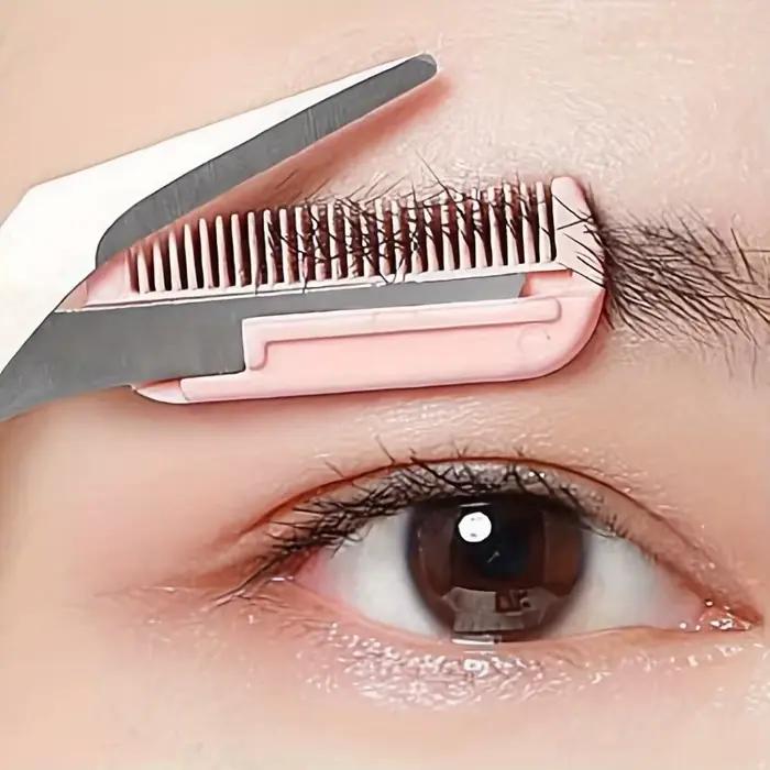 Ciseaux de coupe de sourcils roses avec peigne intégré