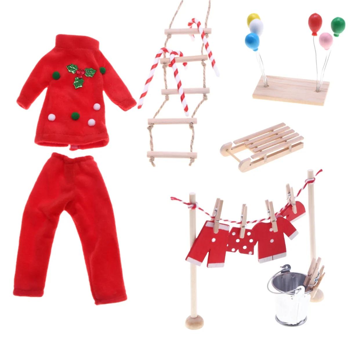 Accessoires de vêtements pour poupées elfes de Noël, balançoires miniatures, ballons, échelles, accessoires, ornements pour cadeaux de Noël, décorations de Noël